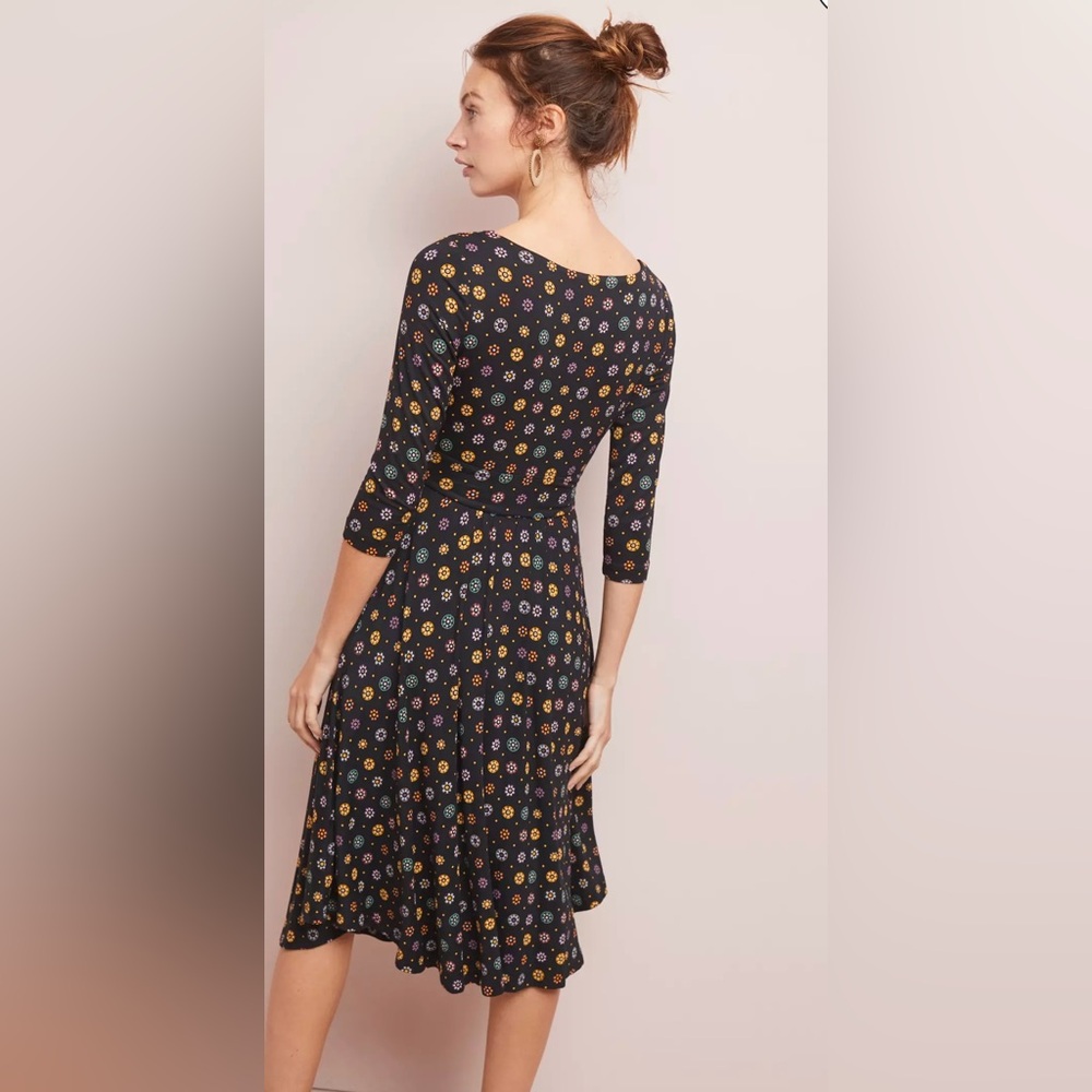 Anthropologie Women’s Maeve Black Floral Rayon 3/4 Sleeve Dress Size XS - Picture 3 of 12